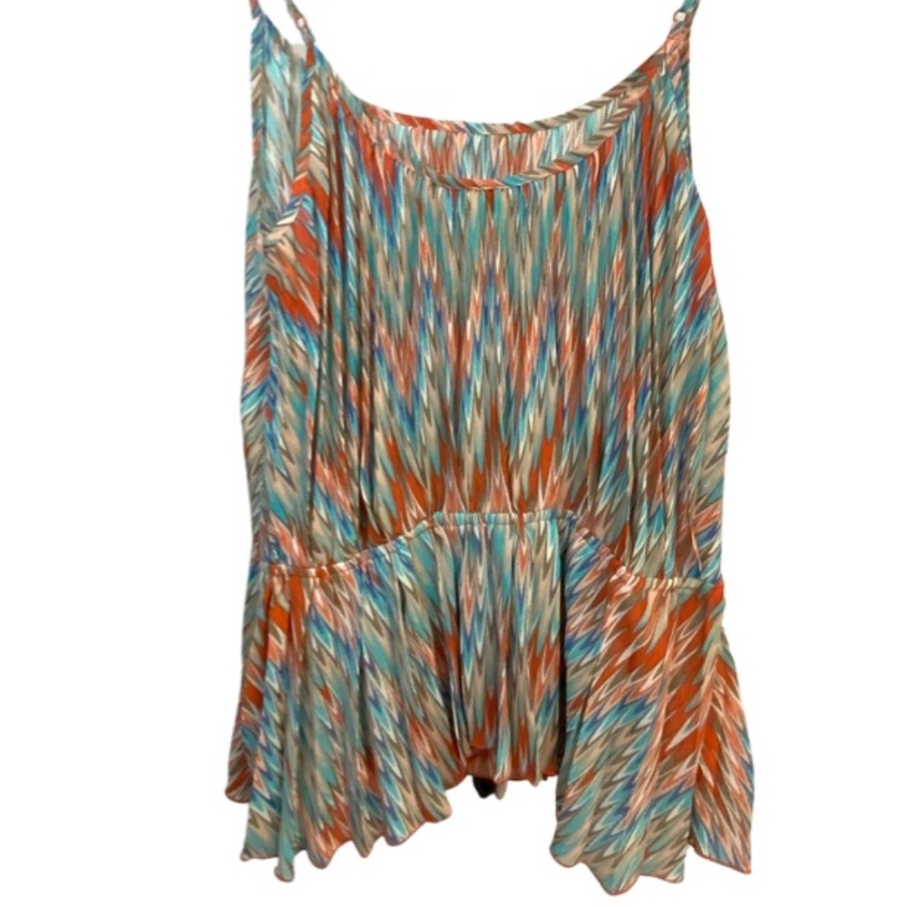Pleated Multicolored Orange and Blue Spaghetti Strap Top
